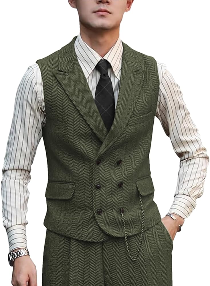 Amazon.com: Zeattall Men Vests Wool Herringbone Tweed Suit